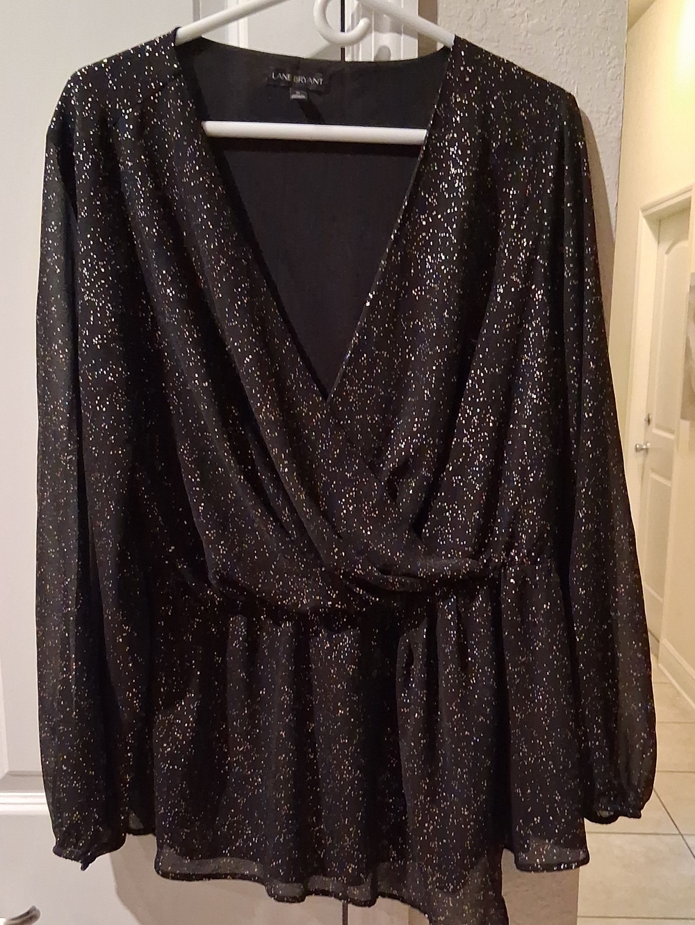 Lane Bryant Black Glitter Wrap Peplum Blouse Jacket